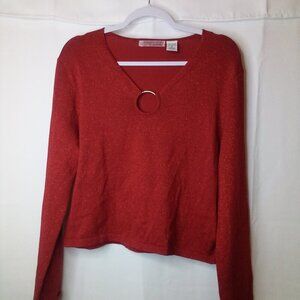 Lucidity Shirt Women XL Long Sleeve Stretch Sparkle Shimmer Holiday Party Red